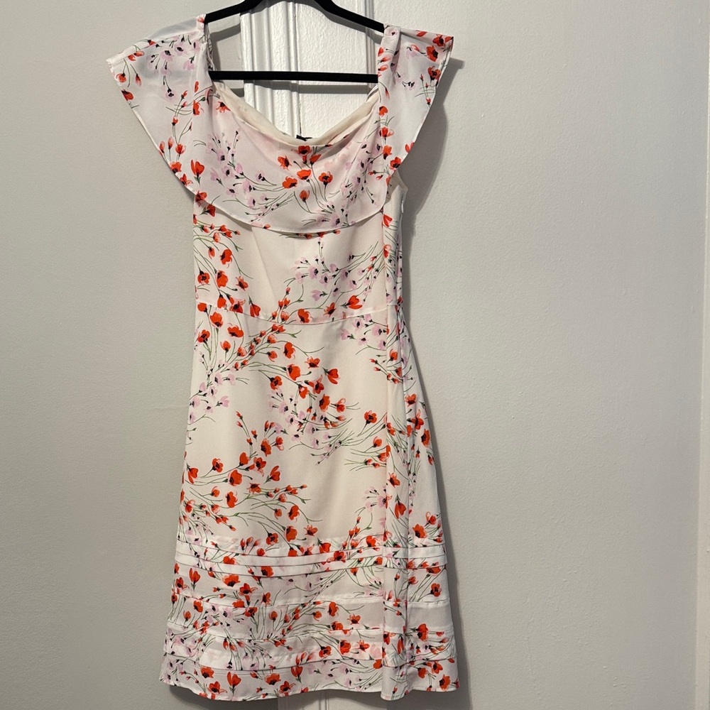 Banana Republic White Dress with Red /Orange Floral Design